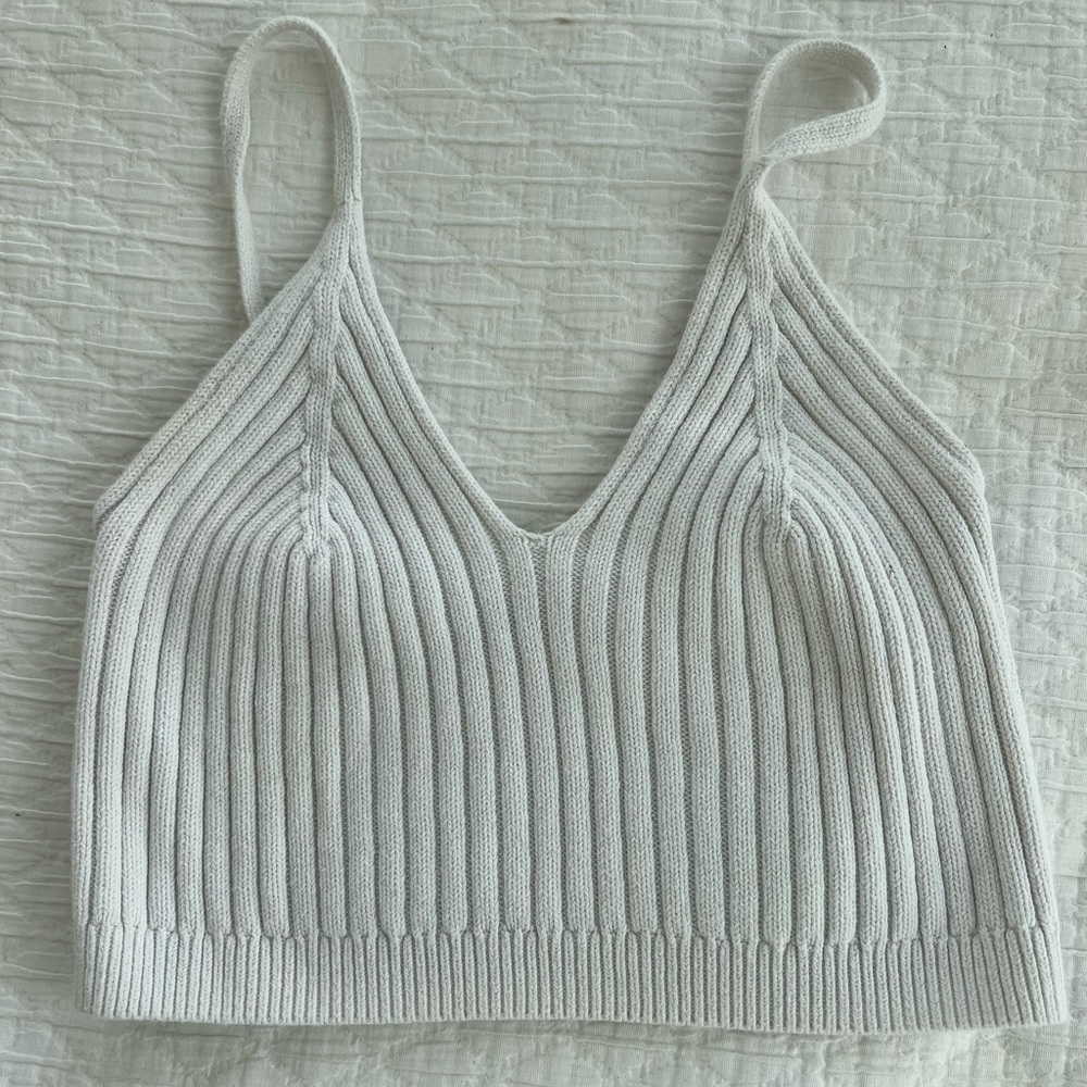 Free People Woven White Cropped Knit Tank